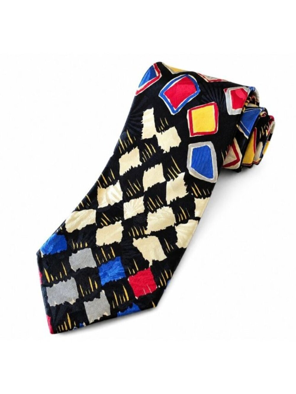 Vintage Giorgio Benelli Silk Tie Made in Italy Abstract Geometric Art Deco Red